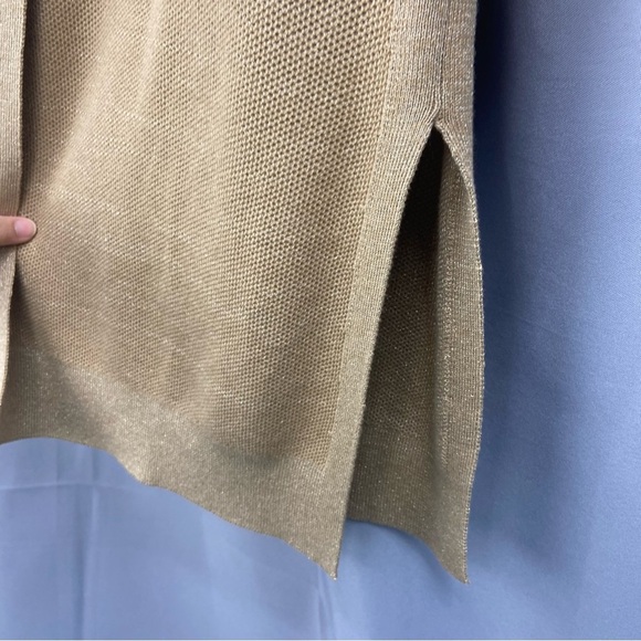 Talbots Plus Tan / Gold Metallic Knit Open Front Cardigan Duster Sweater Size X - Picture 6 of 8